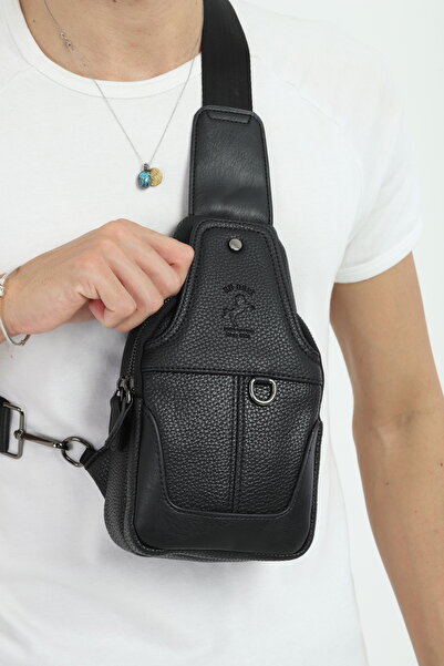 en deri Men's Black Multi-Compartment Daily Cross Strap Shoulder Bag