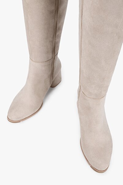 Shoeberry Dámské semišové semišové kozačky Kiella Béžové semišové