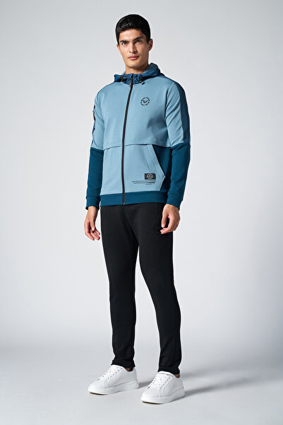 bilcee Erkek Mavi Kapüşonlu Likralı Pamuklu Eşofman Takım 1525