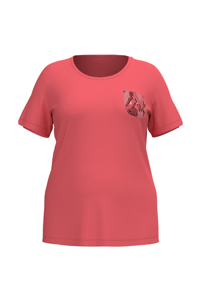 bilcee Kadın Kamelya Büyük Beden Cep Taş Baskılı Tişört  4095