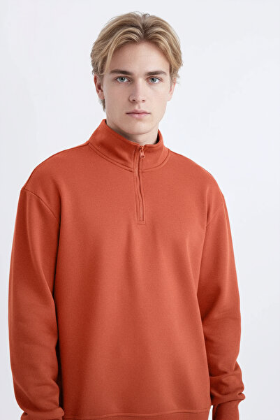 bilcee Peak Erkek Bakır Oversize Fermuarlı Yaka Sweatshirt 7021