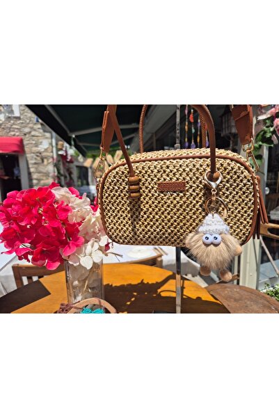 FASHION COCKTAIL Υψηλής ποιότητας λουράκι με αφαιρούμενο λουράκι με φερμουάρ γυαλιά μασκότ ψάθινη τσάντα ώμου