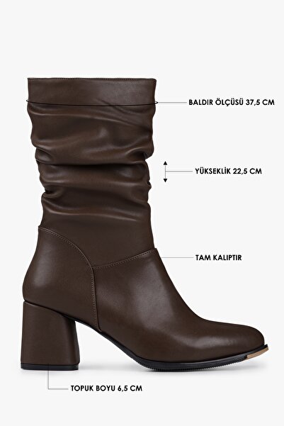 Shoeberry Kadın Nollie Kahve Topuklu Körüklü Bot