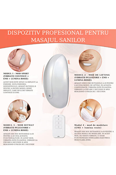 ILA PRODUCT Aparat remodelare si masaj sani, EMS, lumina rosie, stimulare lactatie, roz