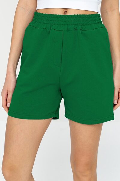 bilcee Quicktime Women's Emerald High Waist Cotton Pocketed Elastic Waistband Sports Shorts 7006
