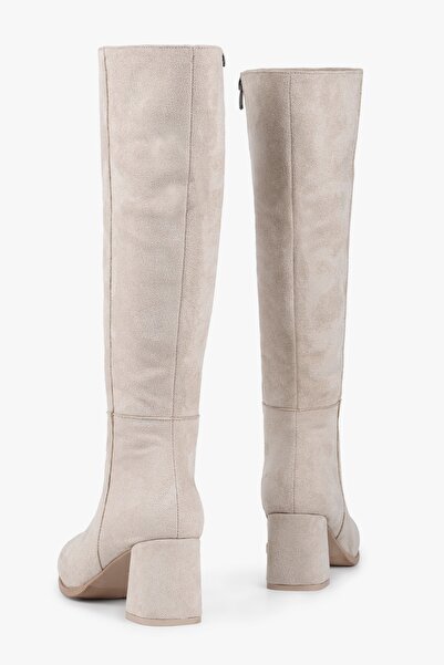 Shoeberry Dámské semišové semišové kozačky Kiella Béžové semišové