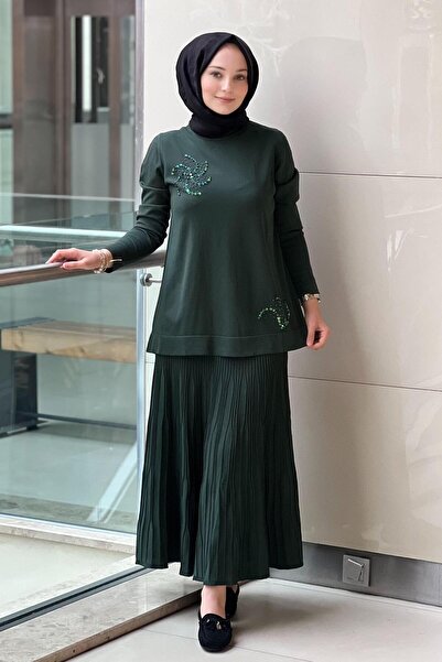 Nuss Mercerized Suit with Bead Embroidered Pleated Skirt