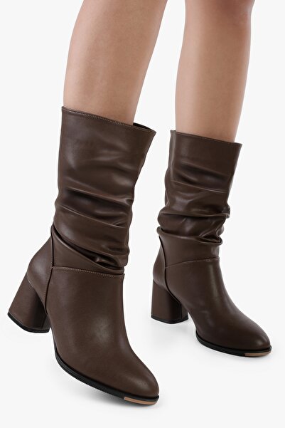 Shoeberry Kadın Nollie Kahve Topuklu Körüklü Bot