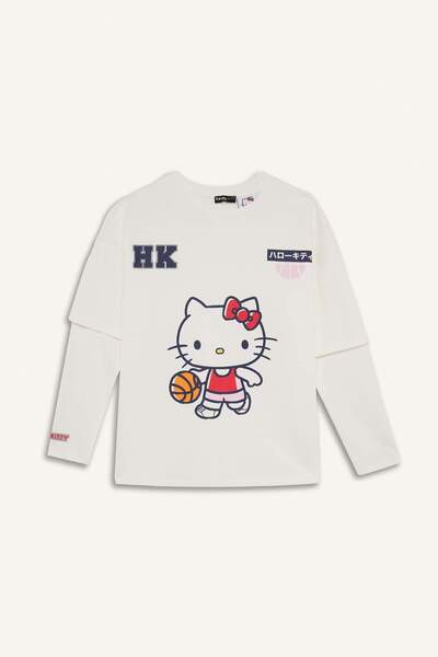 DeFacto Tricou cu mânecă lungă Coool Hello Kitty oversize cu decolteu lat F8920AX25AU