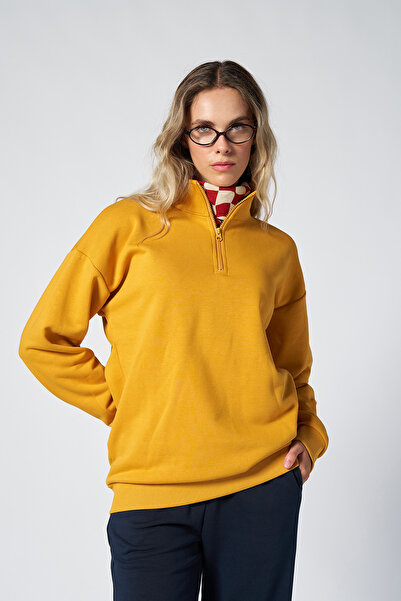 bilcee Peak Unısex Темно-жовта оверсайз-кофта на блискавці з коміром 7021