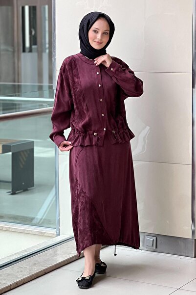 Ghisa Ethnic Patterned Buttoned Ribbed Tunic Skirt Set