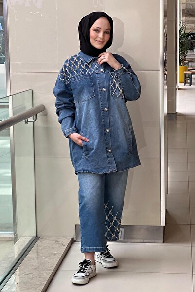 Ghisa İnci Ve Taş İşlemeli Kot Takım