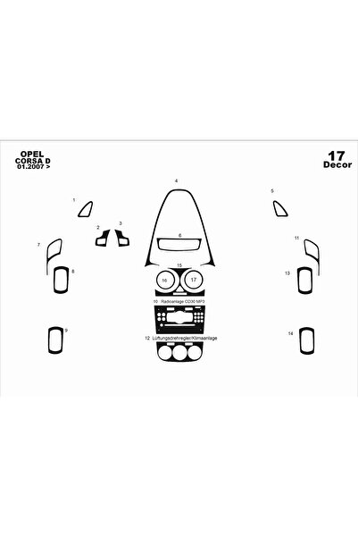Marscockpitdesign أوبل كورسا دي طلاء ألومنيوم 2007 17 قطعة