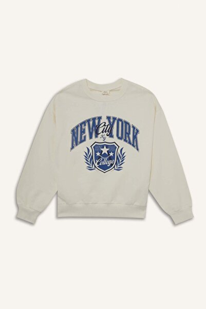 DeFacto Girl's Relax Fit Crew Neck Printed Sweatshirt E8773A825Au