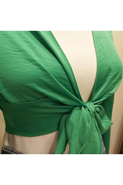 FASHION COCKTAIL Сексуальна атласна блуза з декольте, зав'язується спереду, з довгими рукавами, коротка, вечірній коктейльний комплект