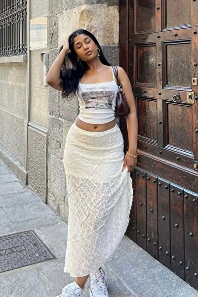 VibeGaia Long Lace Lined Skirt