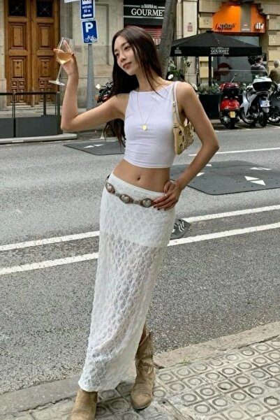 VibeGaia Long Lace Lined Skirt