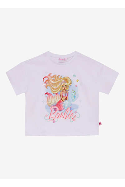 Barbie Pembe - Beyaz Kız Çocuk Desenli Pijama Takımı BRB5SG-PJM6078