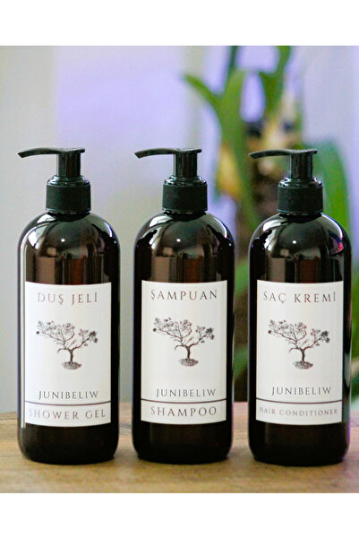 junibeliw 3lü Set Amber Plastik Pet Şişe BOŞ Mika Saç Kremi Şampuan Duş Jeli ...
