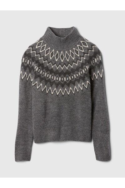 GAP Kadın Gri Fair Isle Desenli Balıkçı Yaka Kazak