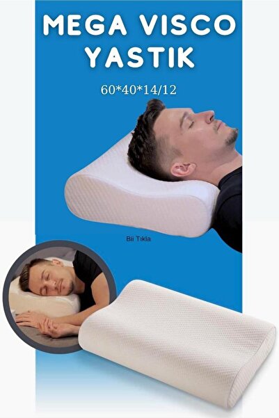 Viscomina Ortopedik Çift Boyun Destekli Visco Yastık Ortopedik Iki Yönlü Kulanımlı Visco Yastık 60x40x14/12 Cm