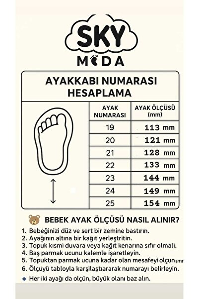 SKY MODA Kız Bebek İlk Adım Ortopedik Kaymaz Taban Spor Ayakkabı