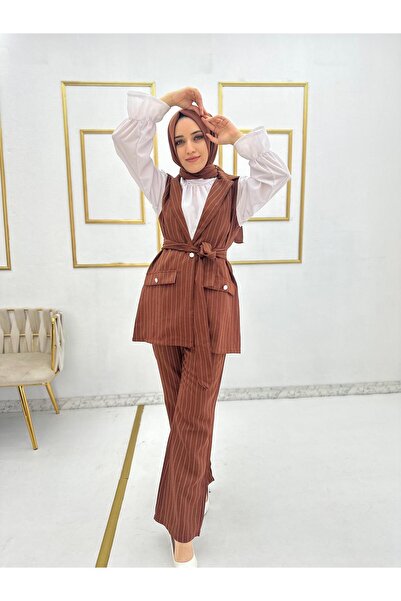 Moda Krash Poliviscon Striped Vest Suit