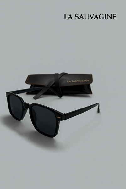 La sauvagine Classic Unisex Sunglasses – Black Frame, Metal Detail