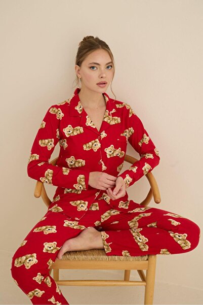 Mutlu City Women's Soft Fabric Buttoned Shirt Collar High Quality New Year Pajama Set 3026