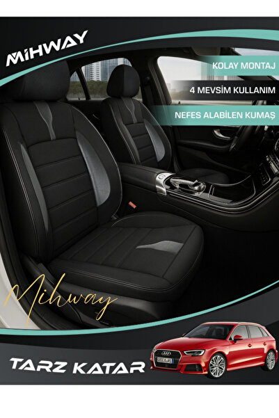 Mihway غطاء مقعد سيارة أودي A3 من سلسلة BETELGEUSE باللون الأسود، مجموعة كاملة