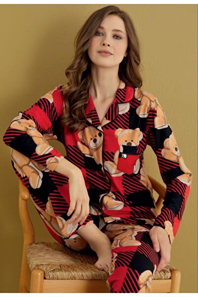 Mutlu City Γυναικείο σετ πιτζάμες Πρωτοχρονιάς με κουμπιά από μαλακό ύφασμα υψηλής ποιότητας 3026