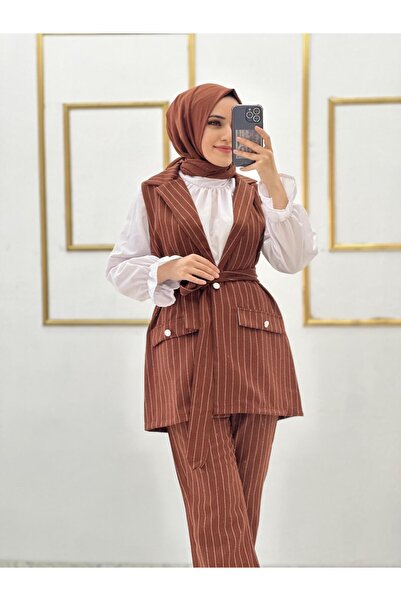 Moda Krash Poliviscon Striped Vest Suit