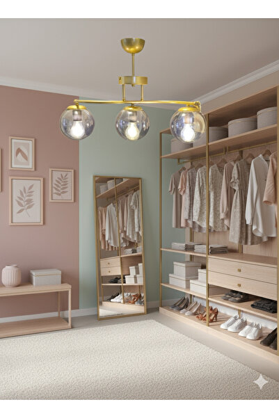 Luzarana Galaksi Modern Tasarım Sarı 3'li Füme Camlı Metal Gövde Avize | Salo...