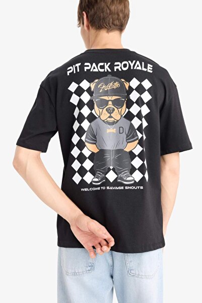 DeFacto Μπλουζάκι με κοντό μανίκι με στάμπα στην πλάτη, 100% βαμβακερό, χαλαρή εφαρμογή, με λαιμόκοψη E9335AX25AU