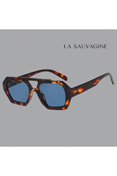 La sauvagine Geometric Leopard Pattern Blue Glass Women's Sunglasses
