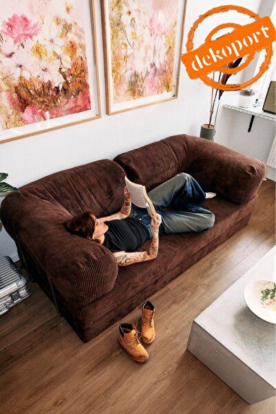 Dekoport Comfort Kanepe Yatak Olabilen Fitilli Kadife Yıkanır Silinir Aktivit...