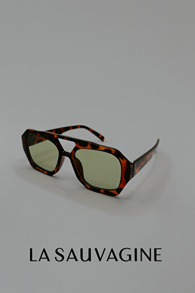 La sauvagine Geometric Coffee Frame Light Green Glass Unisex Sunglasses