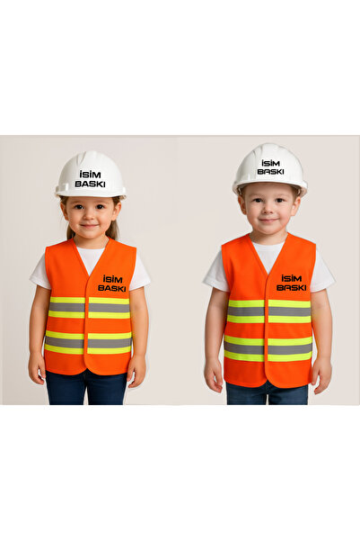 Essafe ÇOCUK MÜHENDİS YELEK VE BARET (baret rengi ve isim baskısını yazın lüt...
