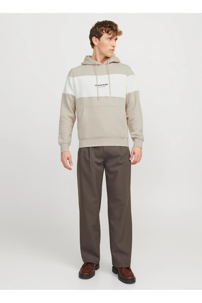 Jack & Jones Hooded Collar Beige Men's Sweatshirt Jorvesterbro Block Sweat Hood Styd
