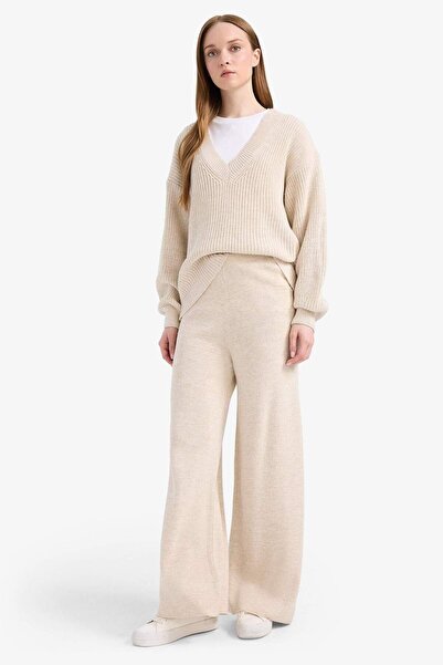 DeFacto Relax Fit Knitwear Pants Basic Straight Elastic Waist Wide Leg V0088Az25Wn