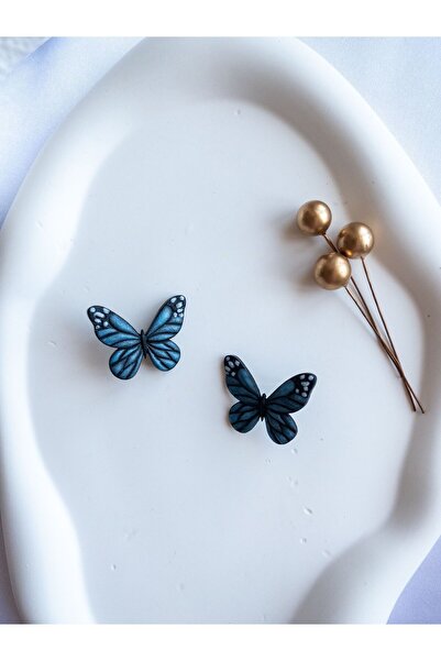 BeuBella Aksesuar Mavi Kelebek Küpe – El Yapımı Polimer Kil, Çelik Antialerjik Çivi, Hafif ve Zarif Takı