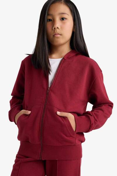 DeFacto Girls Basic Plain Hooded School Zipper Sweatshirt C8110A825Au