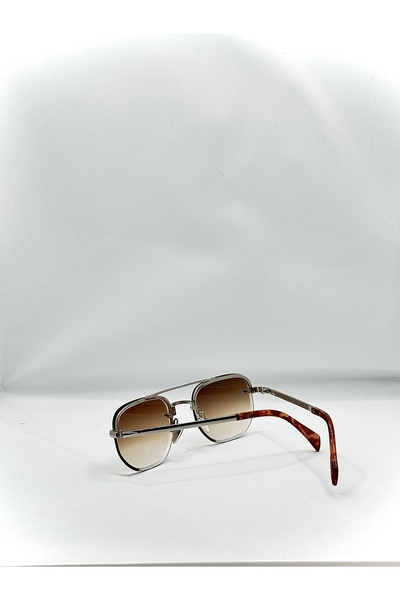 La sauvagine Heritage Series – Silver Half Frame Brown Gradient Glass Sunglasses