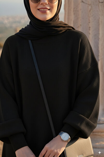 K-ODEA BUTİK Black Balloon Collar Knit Sweater