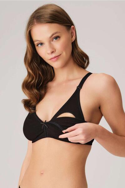 civetta Cotton Underwire-Free Maternity Front-Opening Black Nursing Bra