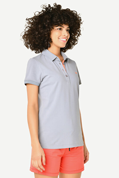 bilcee Γυναικείο βαμβακερό μπλουζάκι με κοντό μανίκι με γκρι κουμπιά 8719