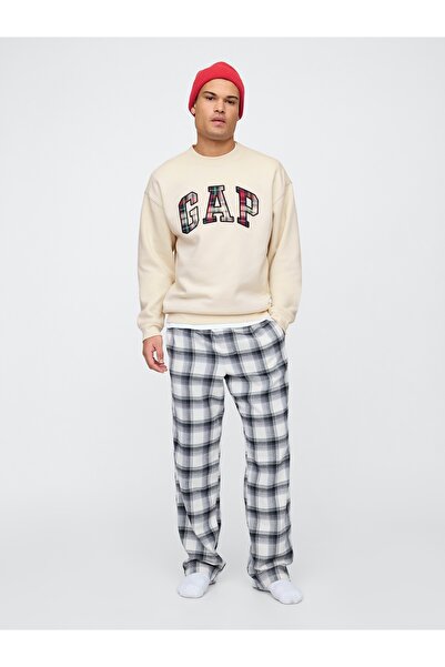 GAP Erkek Kırık Beyaz Logo Relaxed Fleece Sweatshirt