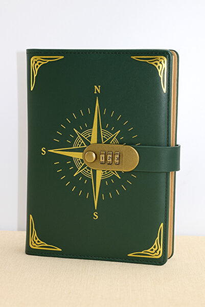 Store Şifreli Deri Defter Pusula Tasarımlı Premium Özel Hediye Ajanda 22x15
