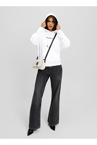 Karl Lagerfeld Jeans Kapüşon Yaka Baskılı Beyaz Kadın Sweatshırt 246J1802