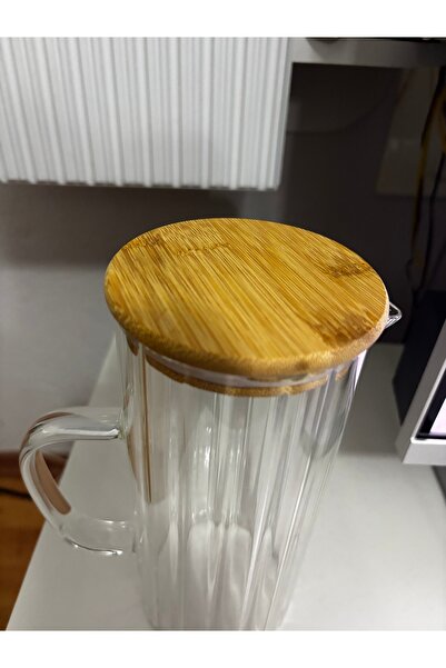 SEVEN7 Bambu vakum kapaklı cam kulplu sürahi yağdanlık